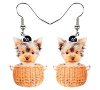 BONSNY Pendientes colgantes de acrílico marrón dulce Yorkshire para mujeres y niñas, regalos de joyería para mascotas, dijes divertidos, 34mm x 18mm, Acrílico, Sin gemas.