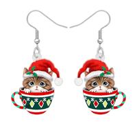 BONSNY Pendientes colgantes de acrílico para Navidad, lindos y divertidos gatos, hipoalergénicos, para mascotas, regalos para mujeres, 29mm x 20mm, Acrílico, Sin piedra preciosa
