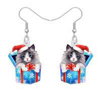 BONSNY Pendientes colgantes de acrílico para Navidad, lindos y divertidos gatos, hipoalergénicos, para mascotas, regalos para mujeres, 29mm x 20mm, Acrílico, Sin piedra preciosa