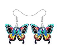 Bonsny Pendientes colgantes de gota grandes Morpho Menelaus Mariposa Pendientes de moda para mujeres y niñas, Acrílico, No es una piedra preciosa