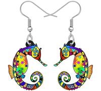 BONSNY Pendientes colgantes de hipocampo con diseño de animales oceánicos, joyería hipoalergénica para mujeres, Acrílico, Sin piedra preciosa