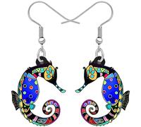 BONSNY Pendientes colgantes de hipocampo con diseño de animales oceánicos, joyería hipoalergénica para mujeres, Acrílico, Sin piedra preciosa