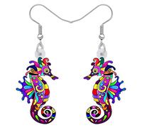 BONSNY Pendientes colgantes de hipocampo con diseño de animales oceánicos, joyería hipoalergénica para mujeres, Acrílico, Sin piedra preciosa