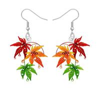 BONSNY Pendientes colgantes de hoja de arce de otoño, patrón rojo, naranja y verde, gancho de plata, joyería de gota inspirada en la naturaleza, diseño de hojas de otoño, Medium, Acrílico Acero