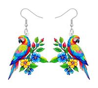 BONSNY Pendientes colgantes de loro tropical para mujer, ligeros, divertidos, acrílico, joyería llamativa, regalo de vacaciones en Hawái, playa, accesorios de verano, M, Acrílico Acero inoxidable, Sin