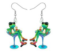 BONSNY Pendientes colgantes de rana verde con diseño de animales, joyería hipoalergénica para mujeres, Acrílico, Sin piedra preciosa