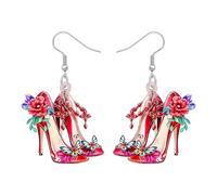 BONSNY Pendientes colgantes de tacón alto con diseño floral rojo, diseño de mariposa, estilo de gota decorativo, regalos caprichosos para mujeres, accesorios hipoalergénicos divertidos, M, Acrílico
