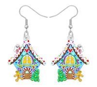BONSNY Pendientes de acrílico colgantes divertidos de Navidad con diseño de casa de nieve, hipoalergénicos, regalos de joyería para mujeres, 32mm x 26mm, Acrílico, Sin piedra preciosa