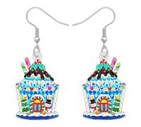 BONSNY Pendientes de acrílico colgantes divertidos de Navidad con diseño de casa de nieve, hipoalergénicos, regalos de joyería para mujeres, 32mm x 26mm, Acrílico, Sin piedra preciosa