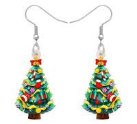 BONSNY Pendientes de acrílico colgantes lindos y divertidos para árbol de Navidad, hipoalergénicos, joyería de diseño, regalos para mujer, accesorios, 6mm x 19mm, Acrílico, Sin piedra preciosa
