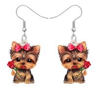 BONSNY Pendientes de acrílico para el día de San Valentín, diseño de corazón rosa con razas de perros, joyería colgante para mujeres y niños, 34mm x 23mm, Acrílico, Sin piedra preciosa