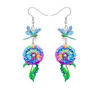 BONSNY Pendientes de flores de diente de león de libélulas coloridas, juguetones, inspirados en la naturaleza, joyas para mujeres y niñas, Nlaues, Feliz Luau Hawaii y accesorios de verano, Mittel