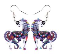 BONSNY - Pendientes de gota con diseño acrílico colorido y diseño de caballo