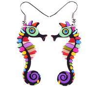 BONSNY Pendientes de hipocampo colgantes de acrílico floral dulce para mujeres y niñas, regalos de joyería novedosos dijes divertidos, 45mm x 21mm, Acrílico, Sin gemas.