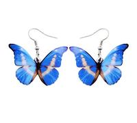 Bonsny Pendientes de mariposa de Morpho Menelaus con diseño de gota para mujeres y niñas, Acrílico, Sin gemas.