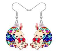 BONSNY Regalos de Pascua Acrílico Cesta Lindo Conejito Colgantes Pendientes Funny Rabbit Joyería para Mujeres Señoras Niñas Festival Fiesta Decoración Charms (Crema)