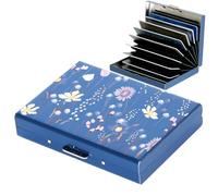 BONSYL® Portatarjetas de Protección RFID - Cartera Metálica Antirobos para 10 Tarjetas Hombre y Mujer| Diseño Ultradelgado Minimalista | Almacenar Rápida | Regalo Elegante (10 Tarjetas/Azul/Flor)