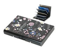 BONSYL® Portatarjetas de Protección RFID - Cartera Metálica Antirobos para 6 Tarjetas Hombre y Mujer| Diseño Ultradelgado Minimalista | Almacenar Rápida | Regalo Elegante (6 Tarjetas/Negro/Flor)