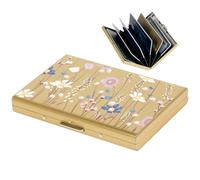 BONSYL® Tarjetero con 6 Ranuras para Tarjetas de Crédito para Hombre y Mujer, Billetera Delgado de Acero Inoxidable con Bloqueo RFID. (6 Tarjetas/Oro/Flor)