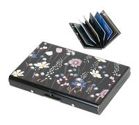 BONSYL® Tarjetero de Metal con Bloqueo RFID, Billetera Ultradelgada de Acero Inoxidable con 6 Ranuras, Fundas para Tarjetas de Crédito para Hombre y Mujer. (6 Tarjetas/Negro/Flor)