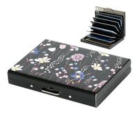 BONSYL® Tarjetero de Metal con Bloqueo RFID, Billetera Ultradelgada de Acero Inoxidable con 8 Ranuras, Fundas para Tarjetas de Crédito para Hombre y Mujer. (8 Tarjetas/Negro/Flor)