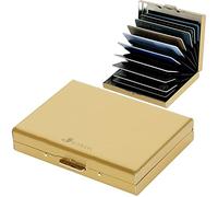 BONSYL® Tarjetero de Tarjeta de Crédito con Bloqueo RFID con 10 Compartimentos, para Hombre y Mujer, Billetera de Tarjeta de Crédito Metal en Acero Inoxidable. (10 Tarjetas/Oro)