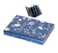 BONSYL® Tarjetero de Tarjeta de Crédito para Hombre y Mujer, Billetera de Metal Delgado con Protección RFID, con 6 Compartimentos, contra Robos Electrónicos. (6 Tarjetas/Azul/Flor)