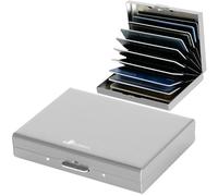 BONSYL® Tarjetero para Hombre y Mujer, Fundas para Tarjetas de Crédito de Metal Delgado con Bloqueo RFID y 10 Compartimentos. (10 Tarjetas/Plata)