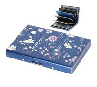 BONSYL® Tarjetero para Tarjetas de crédito, Delgado Tarjetero de Metal con Bloqueo RFID con 6 Ranuras, para Hombre y Mujer.(6 Tarjetas/Azul/Flor)