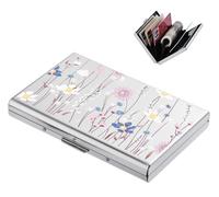 BONSYL® Tarjetero para Tarjetas de crédito, Delgado Tarjetero de Metal con Bloqueo RFID con 6 Ranuras, para Hombre y Mujer.(6 Tarjetas/Plata/Flor)