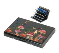 BONSYL® Tarjetero para Tarjetas de crédito, Delgado Tarjetero de Metal con Bloqueo RFID con 6 Ranuras, para Hombre y Mujer.(6 Tarjetas/Negro/Champiñón)