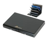 BONSYL® Tarjetero para Tarjetas de crédito, Delgado Tarjetero de Metal con Bloqueo RFID con 6 Ranuras, para Hombre y Mujer.(6 Tarjetas/Negro)