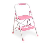 BONTEC Escaleras Plegables de 2 Escalones, Capacidad de 150KG con Pedales Antideslizantes Anchos, Taburete Escaleras de Mano de Acero, Manubrio de Esponja, Uso en Interiores y Exteriores, Rosa
