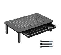 BONTEC Soporte para Monitor con Cajón, Elevador Monitor Escritorio de Tres Niveles de Alturas Ajustable con Plataforma de Malla para Computadora Portátil, iMac, Impresora, Capacidad hasta 20 kg