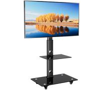 BONTEC Soporte TV Ruedas para Pantallas de 30-70 Pulgadas Plasma/LCD/LED, Soporte TV Altura Ajustable 6 Niveles, 2 Vidrio Templado, hasta 40 kg, Máx. VESA 600x400 mm, Suelo para Salon Oficina Escuela
