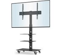 BONTEC Soporte TV Ruedas para Pantallas de Plasma/LCD/LED de 30-70 Pulgadas hasta 40 kg, Soporte TV Suelo con 6 Ajustes de Altura Ajustable de Vidrio Templado de 3 Niveles, MAX VESA 600x400 mm