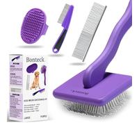 Bonteck Kit de aseo para perros, 4 piezas, cepillo para perros, cepillo largo para desenredar, cepillo de baño para perros, peine para pulgas, peine para perros, cepillo para pulgas, cepillo para