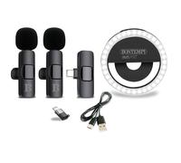 Bontempi | 2 Micrófonos Inalámbricos Lavalier con Ring Light, Compatible con Smartphone, Tablet, Portátil, PC, 8.5x8.5x2.7 cm