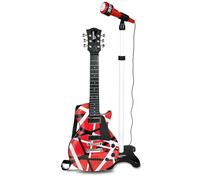 BONTEMPI - Guitarra Rock con Micrófono de Escenario Soporte Ajustable 6 Cuerdas de Metal 5 Demos Rock 5 Ritmos Alimentación 2 Pilas AA