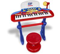 BONTEMPI - Minikeyfun Teclado Juguete de 37 Teclas para Pequeños Músicos con Micrófono, Taburete y Atril Azul y Rojo 59,9x42,9x11,9 cm
