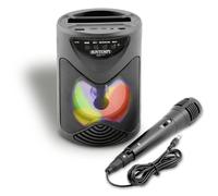 Bontempi | SonicSync - Amplificador Audio Karaoke Inalámbrico con Micrófono Dinámico, Compartimento para Smartphone, Efectos de Luz y Efecto Eco, 18,9x15,9x12,9 cm