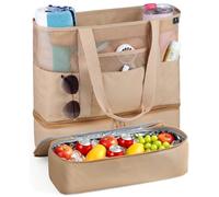 BONTHEE Bolsa de playa de malla con compartimento refrigerador, color arena