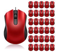 Bonuci 30 ratones USB con cable para computadora, 3 botones, mouse USB con cable a granel para PC, computadora de escritorio, laptop, oficina, escuela, hogar, suministros de aula (rojo)