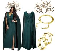 Bonuci Disfraz de serpiente de Medusa para mujer, disfraz de medusa, disfraz de reina griega, collar, diadema para cosplay (XXL, verde)