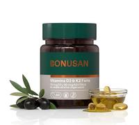 Bonusan Vitamina D3 y K2 Forte 60 Perlas - Suplemento con Aceite de Oliva Virgen Extra - Sin Gluten, Sin Lactosa y Sin Soja - Para Correcta Absorción del Calcio y Mantenimiento de los Huesos