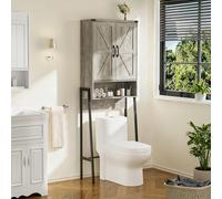 BonVache Estantería para inodoro con puertas, estantería de baño con 6 estantes, estantes para lavadoras pequeñas, armario para baño, 171 x 59,6 x 25,3 cm, gris