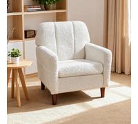 BonVache Sillón Moderno de Felpa, Sillón de Confort Acolchado para Sala de Estar con Dos Bolsillos Laterales, Ideal para Salón, Dormitorio y Sala de Lectura, Blanco