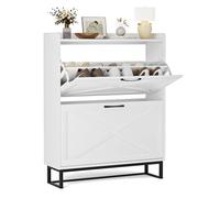 BonVache Zapatero Estrecho, Armario para Zapatos Estrecho con 2 cajones abatibles, un Estante Regulable y Soporte metálico, Adecuado para Pasillo, Entrada y vestíbulo, Blanco