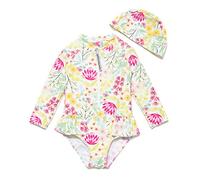 BONVERANO Traje de baño de una Pieza para niña, Mangas largas, protección UV 50+ con Gorra(Amarillo-Amarillo,3-6meses…