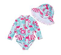 BONVERANO Traje de baño de una Pieza para niña, Mangas largas, protección UV 50+ con Gorra(Rojo-Flamenco,24-36meses…